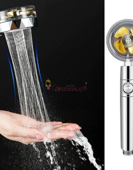 Duş Başlığı Turbo Pervaneli Serinletici Tasarım Start Stop Tuşu Duş Başlığı 360 Derece Döner