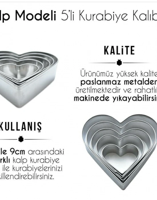 DÜZ KALP 5 PARÇA KURABİYE KALIBI