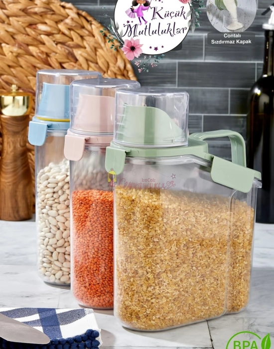 Erzak Saklama Kabı - Ölçekli Bakliyat Kabı Düzenleyici Kavanoz Contalı