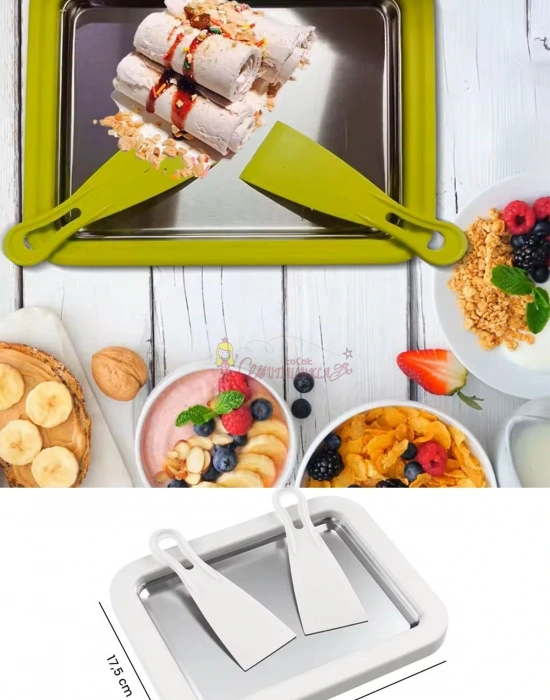 Ev Tipi Spatulalı Kore Tarzı Rulo Dondurma Tavası Yoğurt Dondurma Bowl Tabağı Dondurma Yapma Aparat
