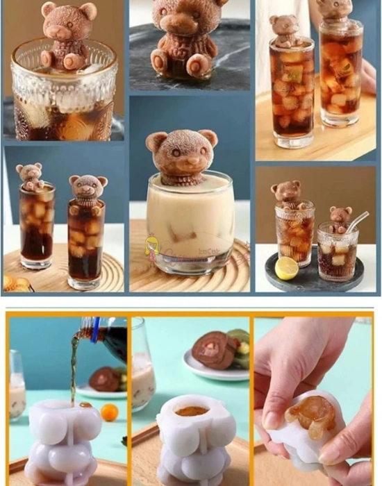 Figürlü Mini Sevimli Ayı Şeklinde Silikoz Buz Kalıbı - Sunum Kahve Buzluk- Mumluk