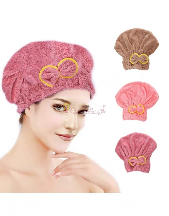 Fiyonklu Saç Kurulama Bonesi Lastikli Bukle Havlu Saç Bonesi