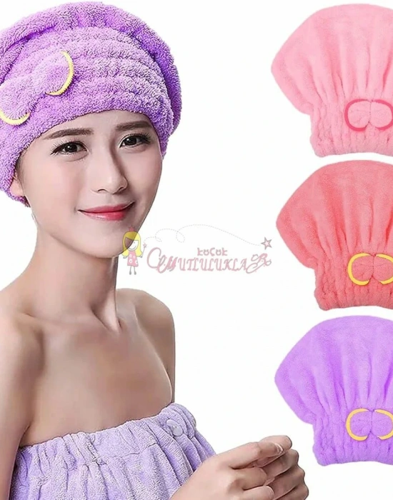 Fiyonklu Saç Kurulama Bonesi Lastikli Bukle Havlu Saç Bonesi