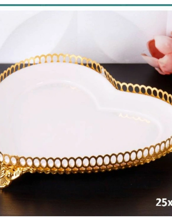 GOLD DETAYLI BÜYÜK BOY KALP SUNUM TABAĞI