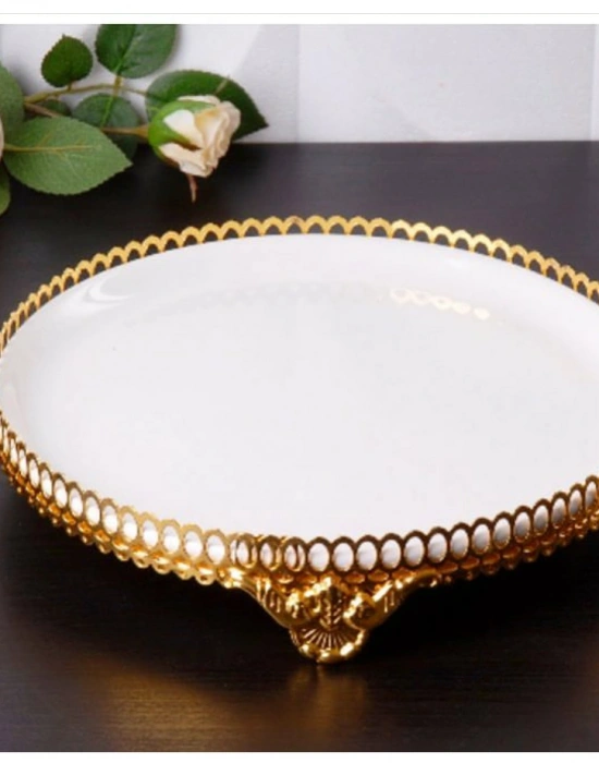 GOLD DETAYLI ORTA BOY YUVARLAK SUNUM TABAĞI