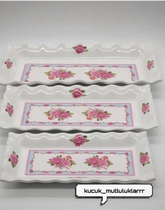 GÜL DESENLİ 3LU KAYIK TABAK SETİ