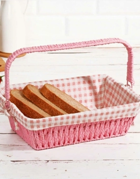 HASIR ÖRME KUMAŞ KAPLI SAPLI EKMEK SEPETİ
