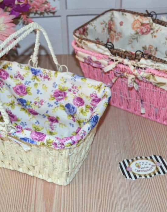 HASIR ÖRME ÜZERİ KUMAŞ KAPLAMA EKMEK SEPETİ