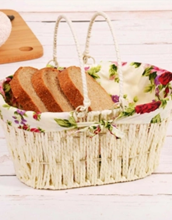 HASIR ÖRME ÜZERİ KUMAŞ KAPLAMA EKMEK SEPETİ