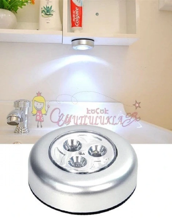 Kablosuz Dolap Spot Lamba Dokunmatik Pilli Led Lamba 3 Ledli Dolap Mutfak İçi Aydınlatma