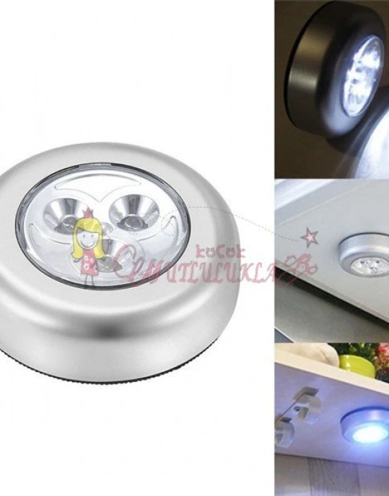 Kablosuz Dolap Spot Lamba Dokunmatik Pilli Led Lamba 3 Ledli Dolap Mutfak İçi Aydınlatma