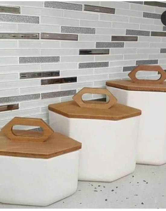 KALP DETAY BAMBU KAPAK 3LÜ PORSELEN KAVANOZ