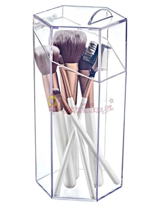 Kapaklı Akrilik Kozmetik Fırça Organizatör