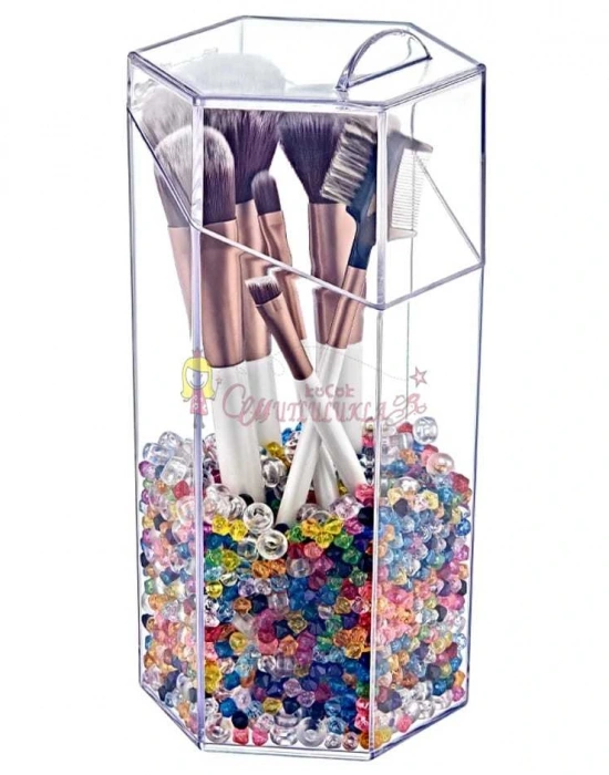 Kapaklı Akrilik Kozmetik Fırça Organizatör