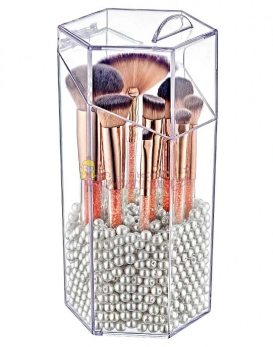 Kapaklı Akrilik Kozmetik Fırça Organizatör