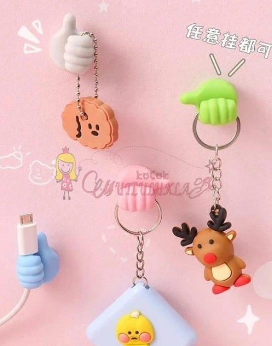 Karışık Renk Başparmak Kablo Tutucu Yapışkanlı Diş Fırçası Anahtarlık Bitki Dal Askı Tutucu 4 Adet