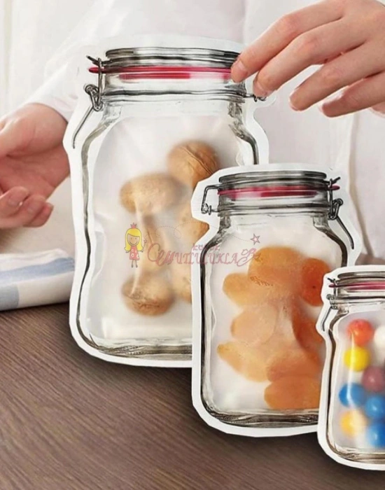 Kavanoz görünümlü Kilitli Saklama Poşeti