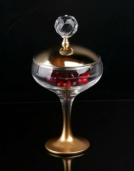 KRİSTAL TAŞLI KAPAKLI CAM ŞEKERLİK