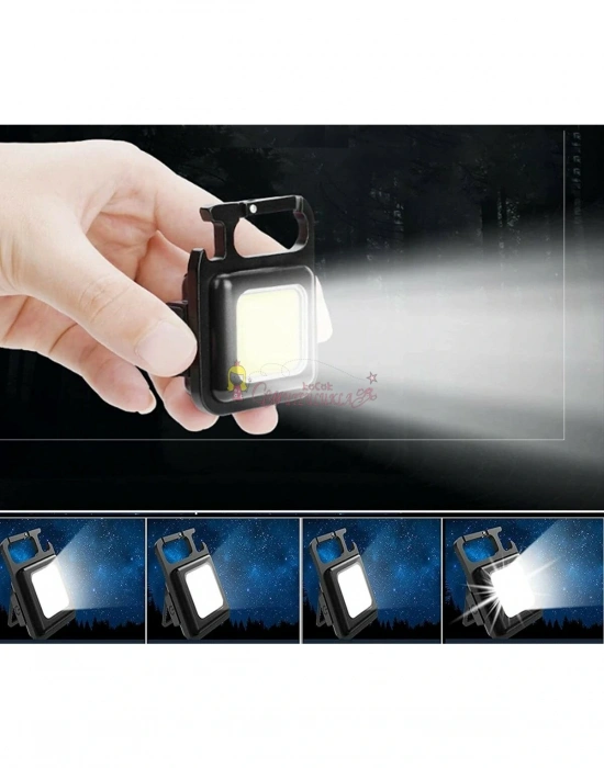 Led Anahtarlık El Feneri Şişe Açacağı Usb’li Şarj Edilebilir Mıknatıslı 4 Işık Modlu Cep Boy Cob LED