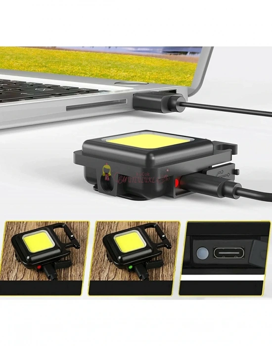 Led Anahtarlık El Feneri Şişe Açacağı Usb’li Şarj Edilebilir Mıknatıslı 4 Işık Modlu Cep Boy Cob LED