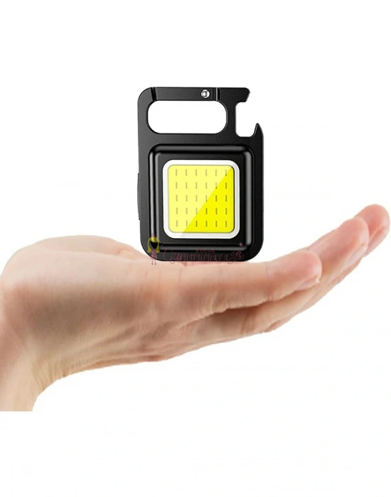 Led Anahtarlık El Feneri Şişe Açacağı Usb’li Şarj Edilebilir Mıknatıslı 4 Işık Modlu Cep Boy Cob LED