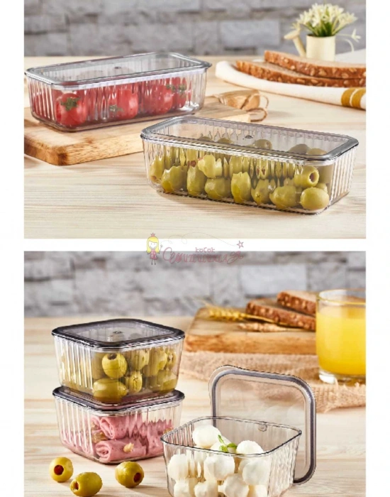 Lüx 5 Bölmeli Tepsili Antrasit ve Sefaf  Kristal Kahvaltılık Saklama Kabı