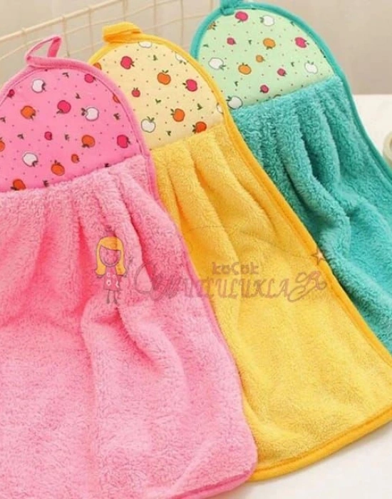 Mercan kadife Askılı Mutfak Banyo El Havlusu