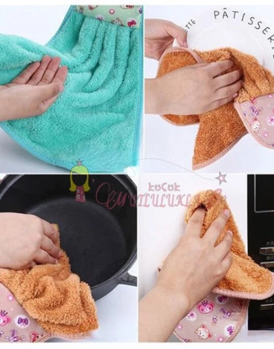 Mercan kadife Askılı Mutfak Banyo El Havlusu