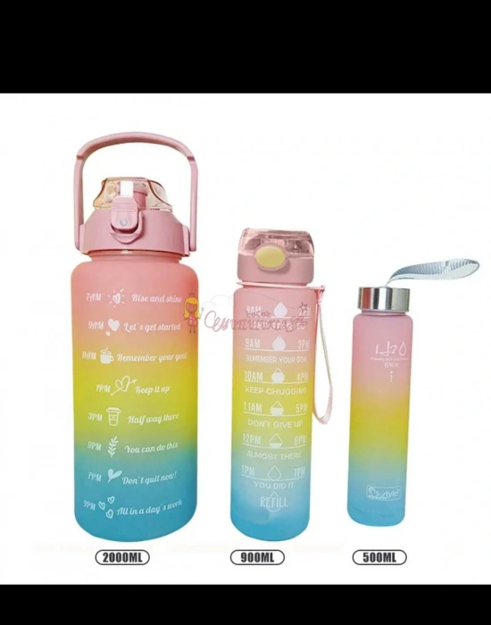 Motivasyonel 3lü Set Su Matarası Su Şişesi Suluk 2lt+900ml+500ml Tritan Spor Salonu Su Şişesi Suluk