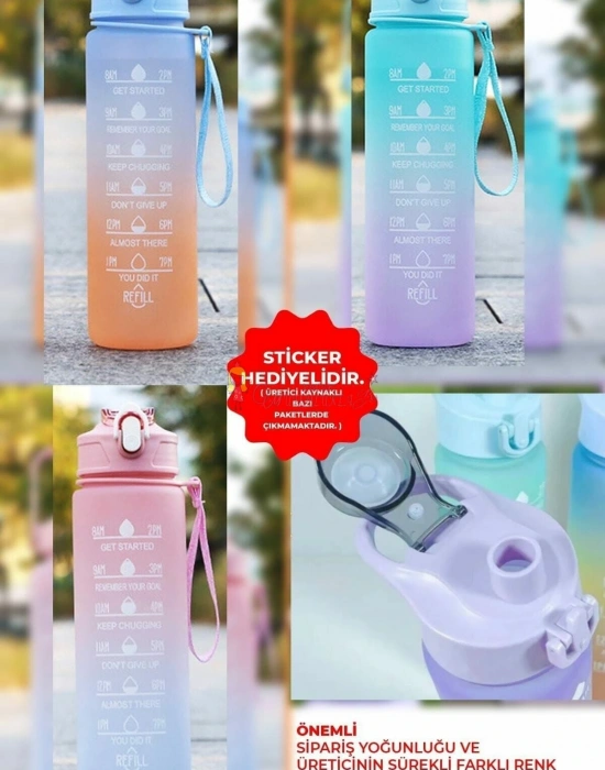 Motivasyonel 3lü Set Su Matarası Su Şişesi Suluk 2lt+900ml+500ml Tritan Spor Salonu Su Şişesi Suluk