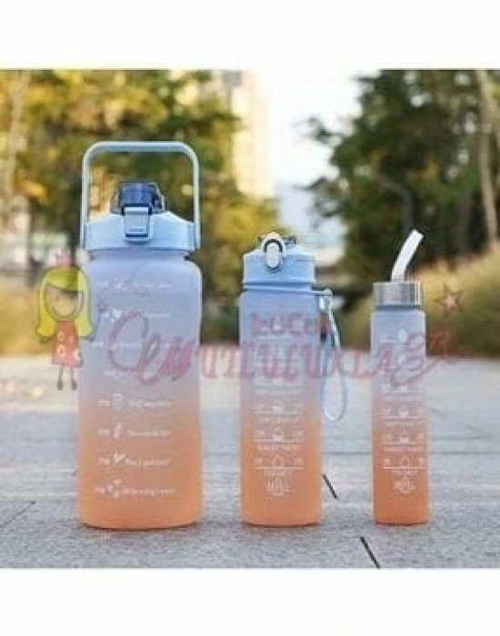 Motivasyonel 3lü Set Su Matarası Su Şişesi Suluk 2lt+900ml+500ml Tritan Spor Salonu Su Şişesi Suluk