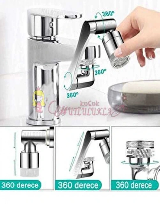 Musluk Başlığı 1080 Derece Dönebilen 2 Fonksiyonlu krom kaplama Musluk Ucu Filtresi