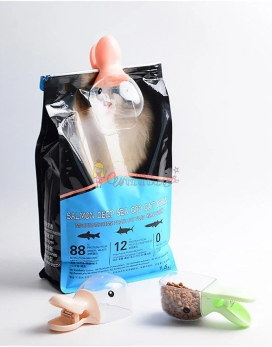 Ördek Tasarımlı Mandallı Tazelik Koruyan Ölçekli Kuru Mama Kaşığı Mama Ölçeği