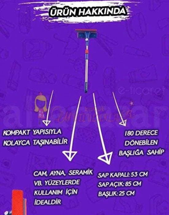Oynar Başlıklı Çekçekli Teleskopik Cam Silme Aparatı