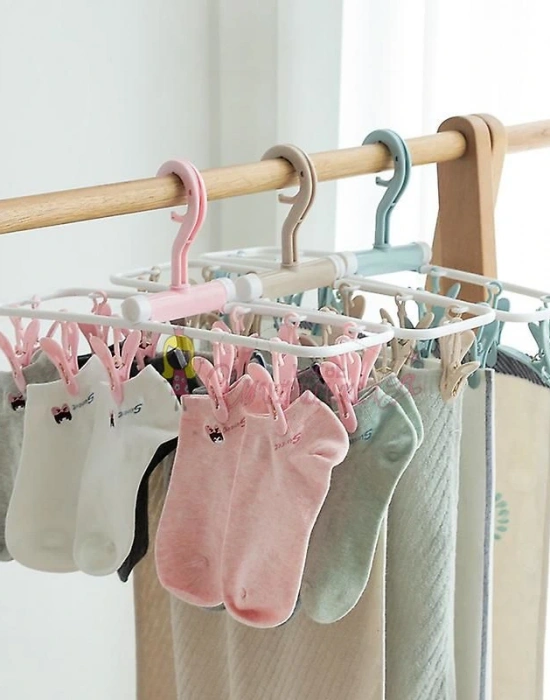 Paket Elbise Kurutma Rafı,12 Klips Çamaşır Kurutma Rafı Katlanır Çorap ve İç Çamaşırı Askısı