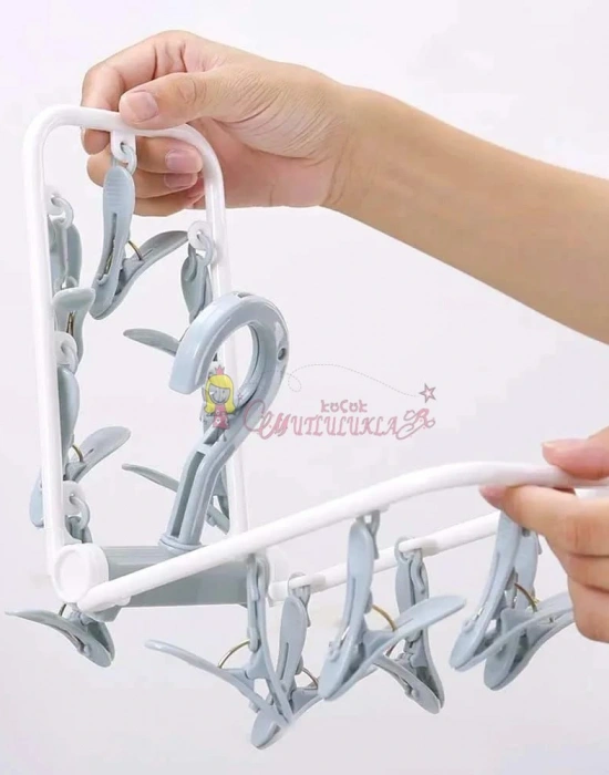 Paket Elbise Kurutma Rafı,12 Klips Çamaşır Kurutma Rafı Katlanır Çorap ve İç Çamaşırı Askısı