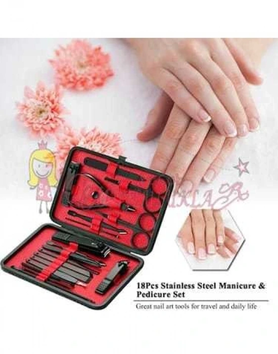Paslanmaz Çelik Manikür Pedikür Seti El Ayak Tırnak Makası 18 Parça