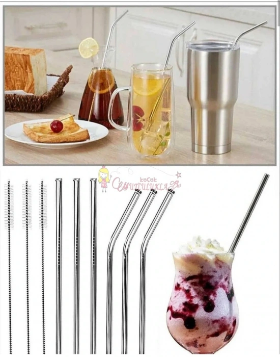 Paslanmaz Çelik Metal Pipet ve Temizleme Fırçası