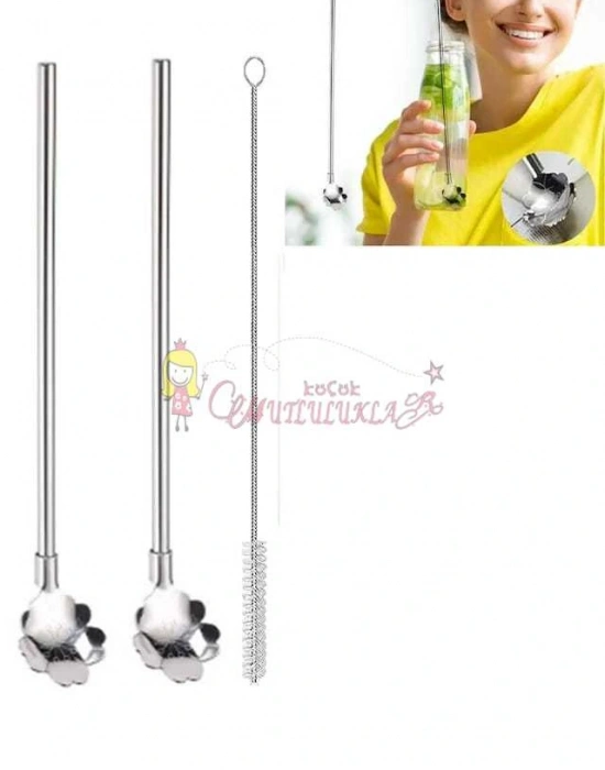 Paslanmaz Metal 2 li Kaşıklı Pipet Fırça Seti