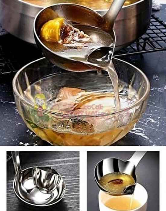 Paslanmaz Yağ Ayırıcı Çorba Kepçesi Sıvı Ve Katı Yemek Ayırıcı Hazneli Uzun Saplı Kepçe