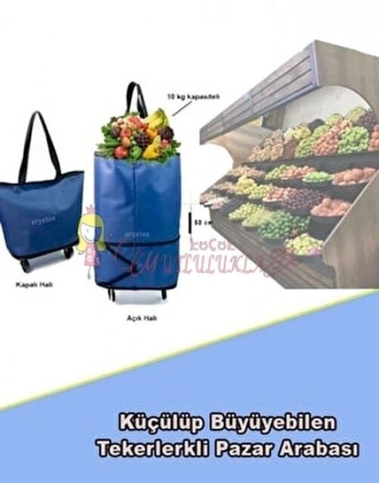 Pazar Arabası Pazar Çantası Market Pazar Alışveriş Çantası Portatif Açılır Kapanır Tekerlekli