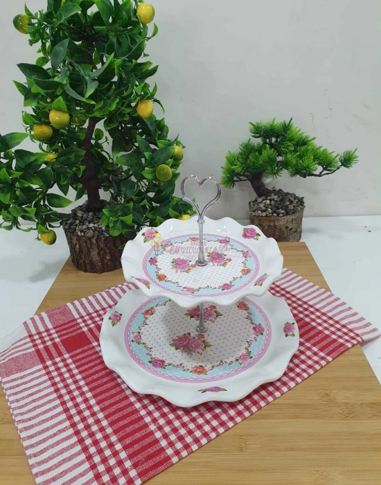 Porselen Desenli 2 Katlı Şekerlik Kurabiyelik