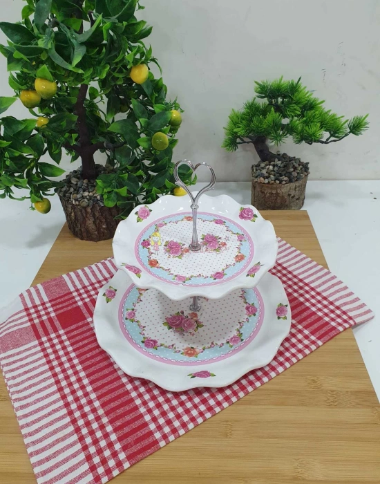 Porselen Desenli 2 Katlı Şekerlik Kurabiyelik