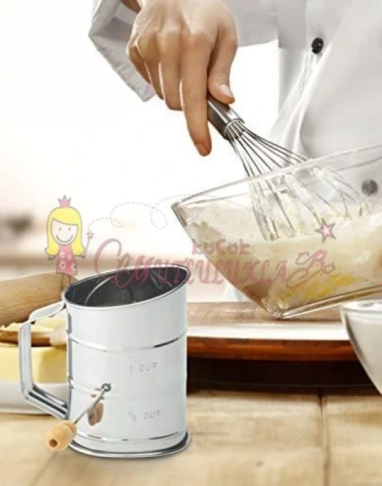 Pratik Çevirmeli Paslanmaz Çelik Un Eleği