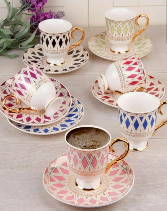 RENKLİ ALTIN YALDIZLI LUKS KAHVE FİNCANI