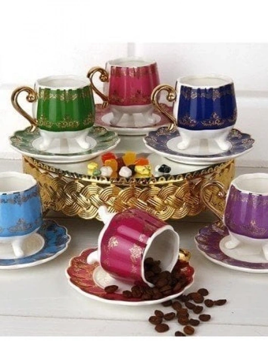 RENKLİ GLOMOUR ÖZEL TASARIM 3 AYAKLI TÜRK KAHVE FİNCANI