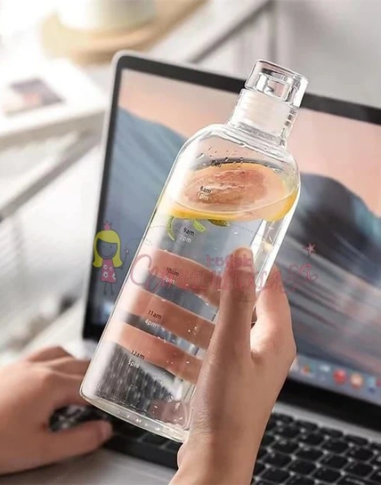 Sağlıklı Cam Su Şişesi 750ml Motivasyonlu Sızdırmaz Matara Suluk Borosilikat Cam