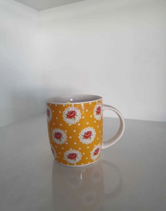 Sarı Çiçek Desen Porselen Kupa