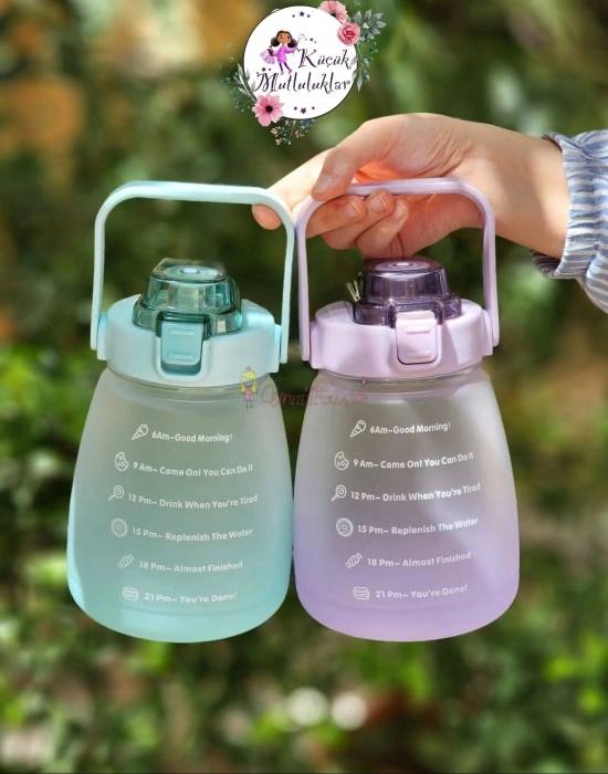 Şeffaf Motivasyon Tombul Suluk Matara Boyun Askılıklı Telefon Tutacaklı