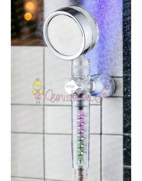Şeffaf Renkli Pervaneli Su Tasarruflu Duş Başlığı Pervaneli El Duşu Renkli